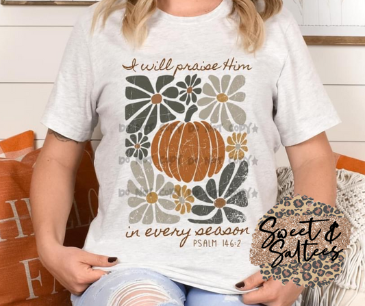 I will praise Him in every season graphic t-shirt