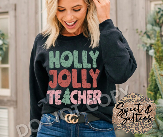 Holly jolly teacher graphic t-shirt