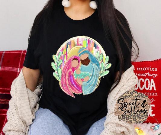 Colorful nativity graphic t-shirt