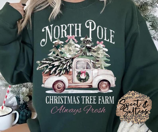 North Pole Christmas Tree Farm graphic t-shirt