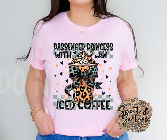 Passenger princess with an iced coffee graphic t-shirt