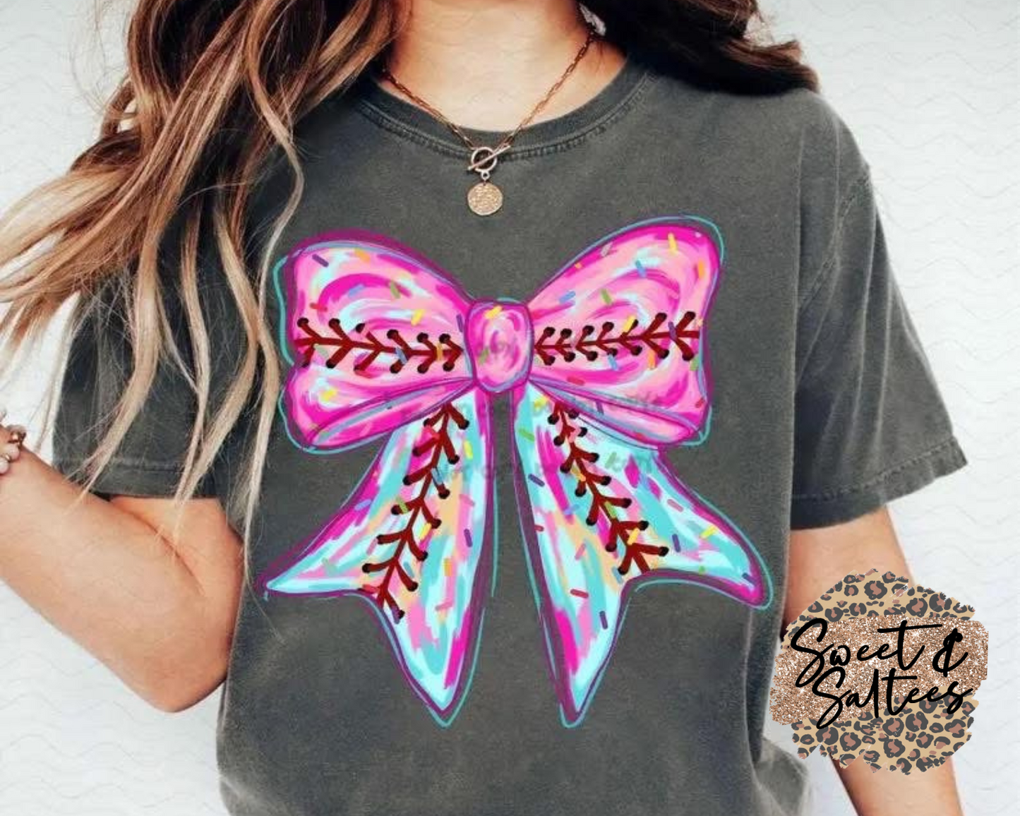 Softball/baseball watercolor bow t-shirt