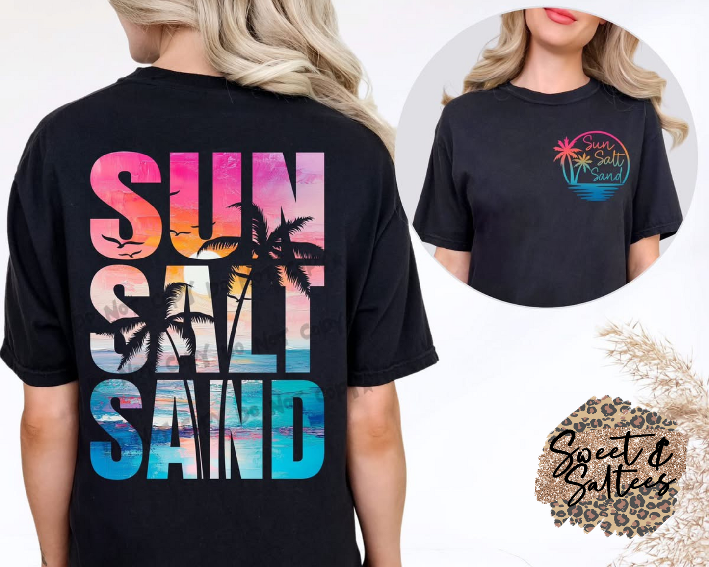 Sun salt sand front/back print  t-shirt
