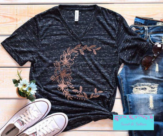 Rose gold floral crescent moon Graphic T-shirt